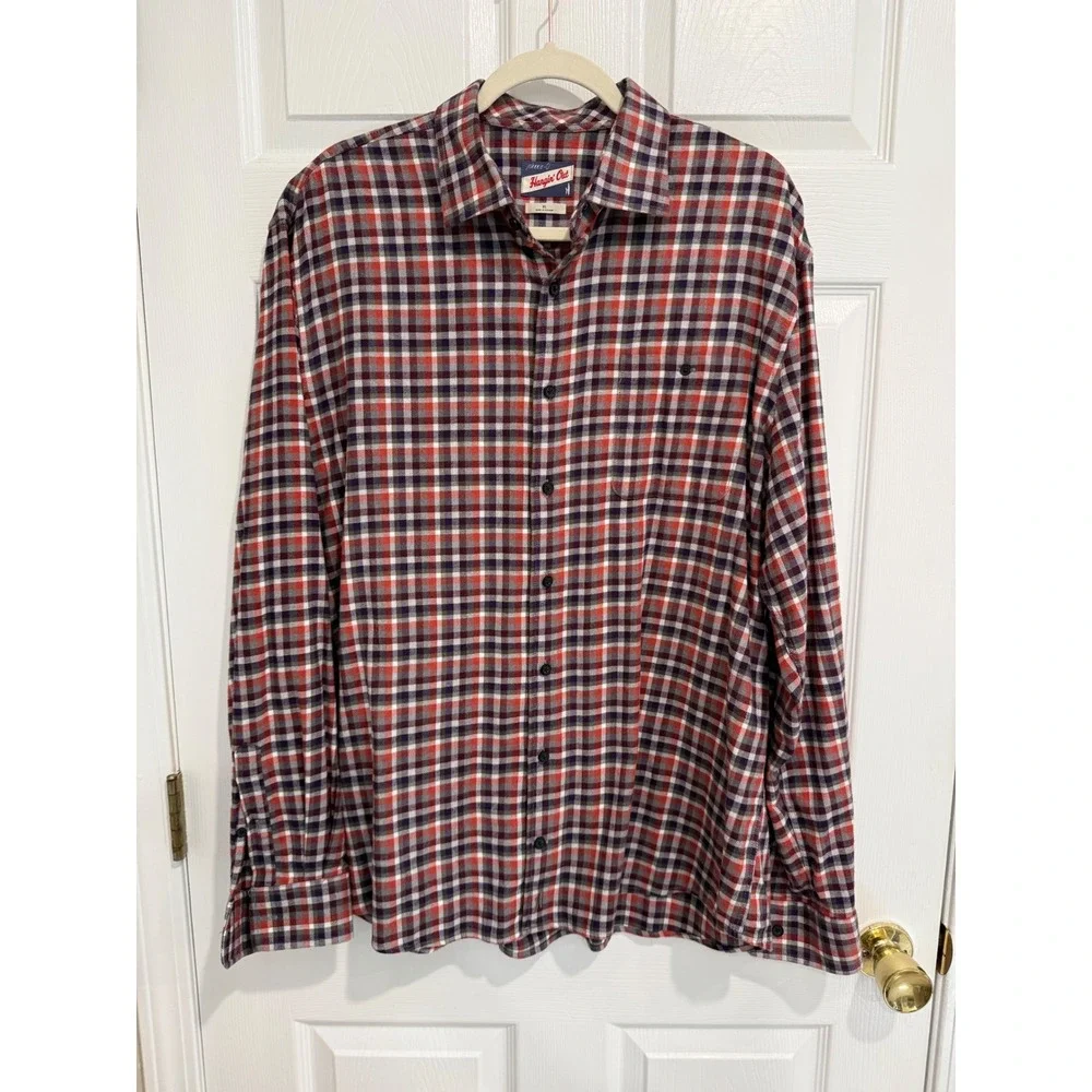 Johnnie-O Hangin Out Mens XL Plaid Button Down Shirt Red Navy Cotton Stretch